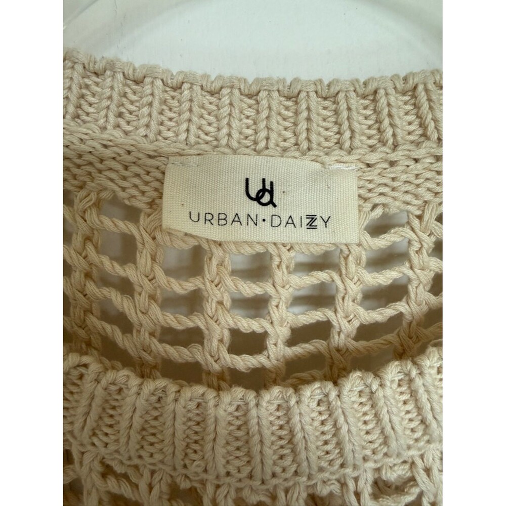 Urban Daizy Large Light Cream Open-Knit Cotton Summer Women's Sweater - Picture 4 of 12